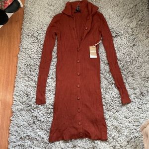 Brown LONG SLEEVE KNIT DRESS